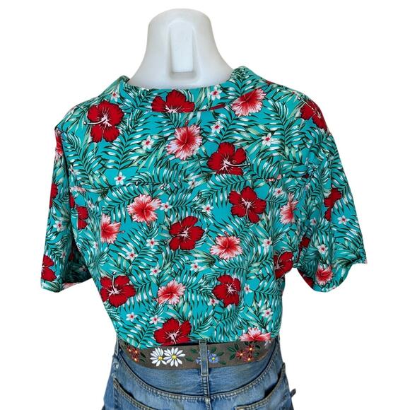Hawaiian Shirt Tropical Button Down Crop Top One Size Boxy Coconutgirl Unique - Picture 4 of 6